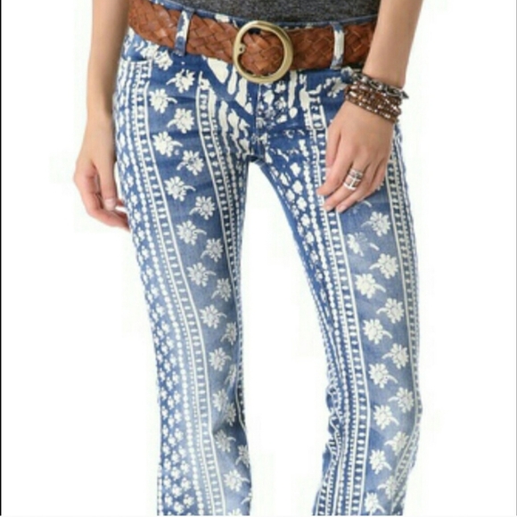Free People Batik Print Bell Bottom Jeans  sz. 26 - Picture 1 of 6